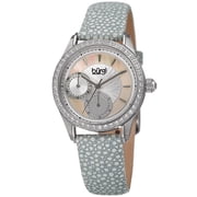 Womens Quartz Multifunction Crystal Leather Gray Strap Watch