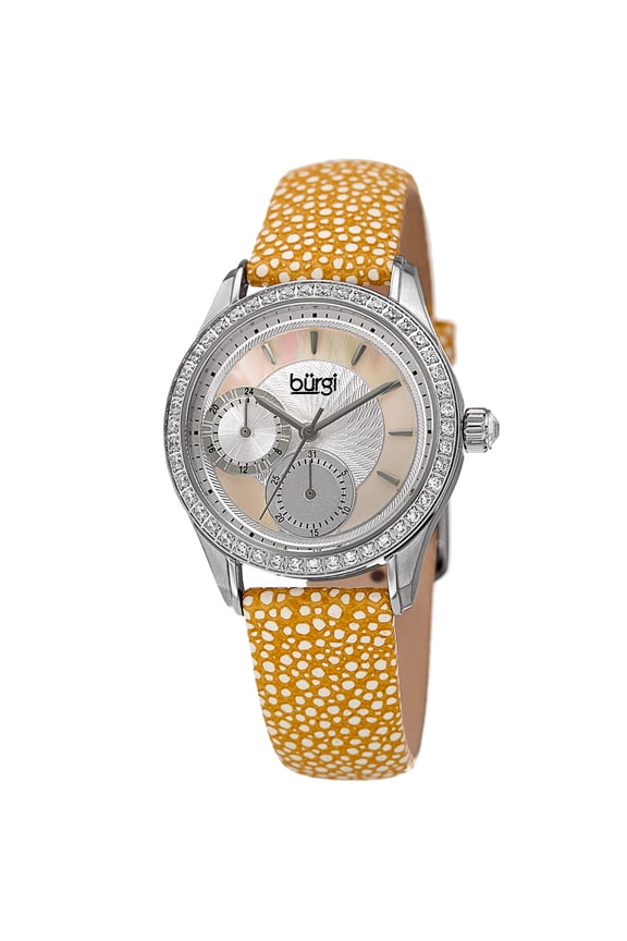 Women's Quartz Multifunction Crystal Leather Yellow Strap Watch