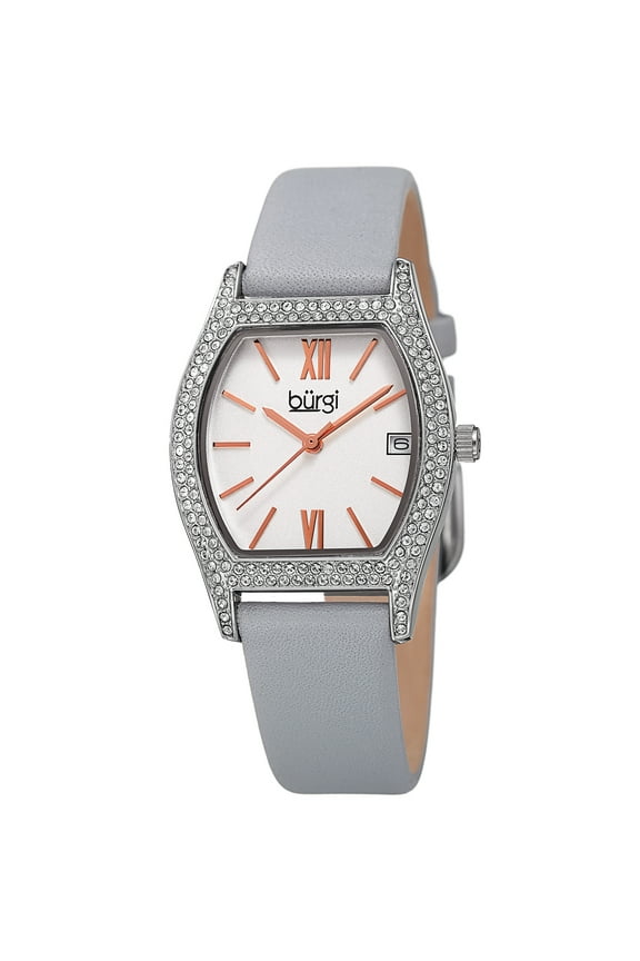 Women's Quartz Swarovski Crystal Leather Gray Strap Watch