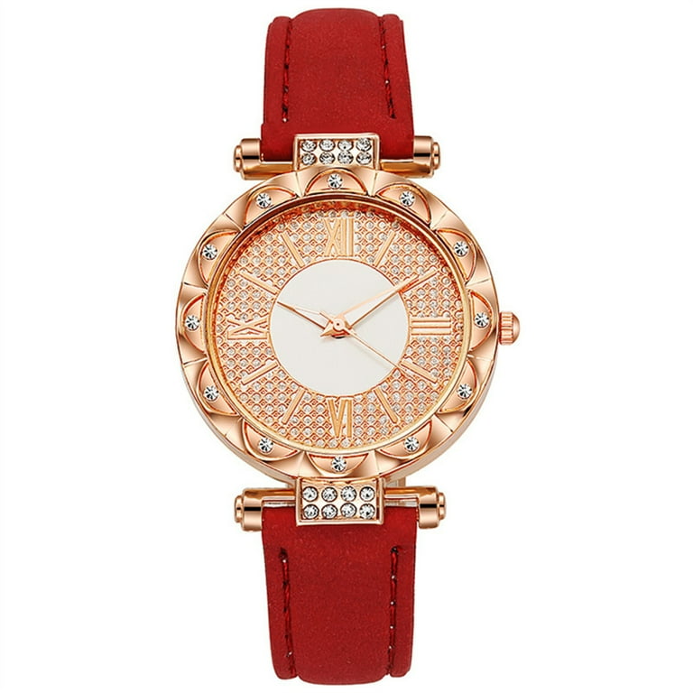 Women s Quartz Watch Automatic Wristwatch Diamond Dial Multi Color Casual Watch Red