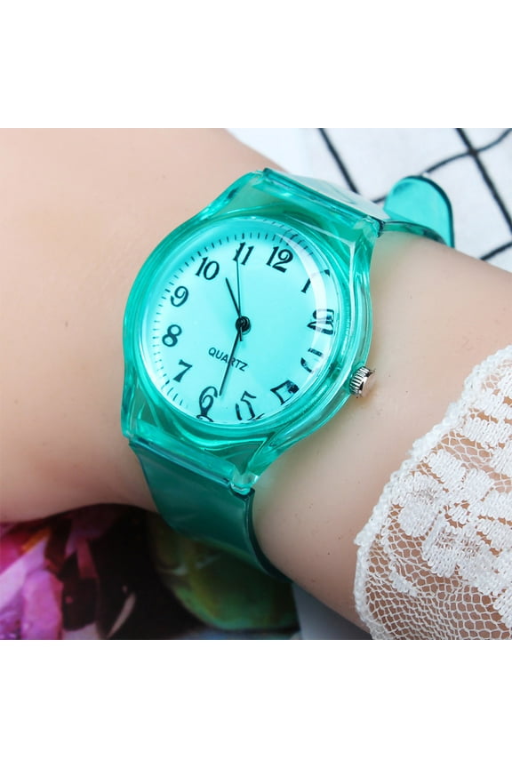Women's Quartz Watch, Czzoypi Transparent PVC Strap Fashion Watch, 34mm Dial Lightweight Casual Wristwatch for Daily Wear, Green