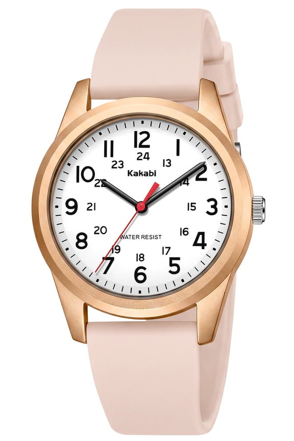 Women's Quartz Watch Elegant Large Dial with 12/24-Hour Display Soft Silicone Strap Women Waterproof Watches Gift for Woman