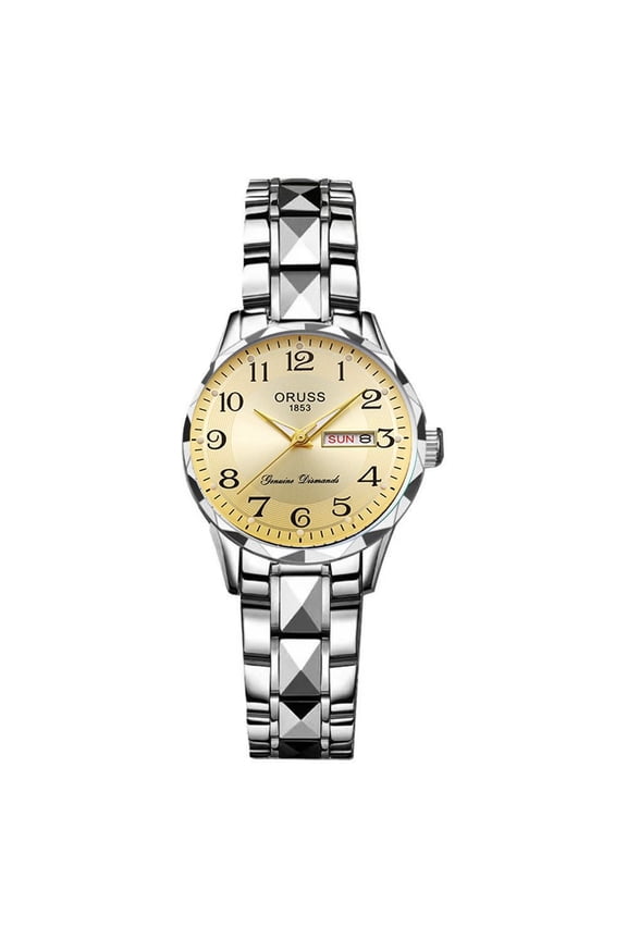 Women's Quartz Watch with Large Numerals for Middle-Aged and Elderly, Simple Ladies' Watch with Steel Band, Calendar, Waterproof Quartz Wristwatch for Women