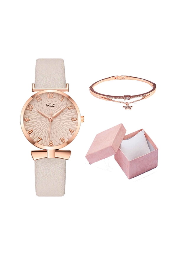 Women's Quartz Watch, Rvkxad Fashion Casual Bracelet Watch Set, 37mm Alloy Dial with Gift Box Packaging for Leisure Business Wedding, Beige