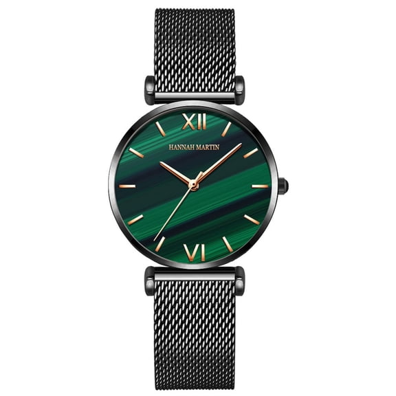 Women's Quartz Watch with Green Dial Luxury Stainless Steel Band Analog Display Wrist Watch