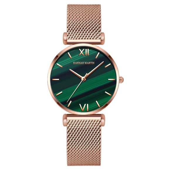 Women's Quartz Watch with Green Dial Luxury Stainless Steel Band Analog Display Wrist Watch