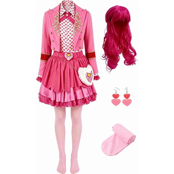 Women's Queen Heart Cosplay Outfit for Adults - Pink Princess Dress, Jacket & Accessories Set for Halloween & Roleplay