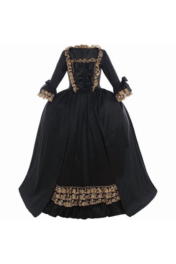 Women's Queen Marie Antoinette Rococo Style Black Ball Gown Vintage Court Dress Elegant 18th Century Inspired Long Dress