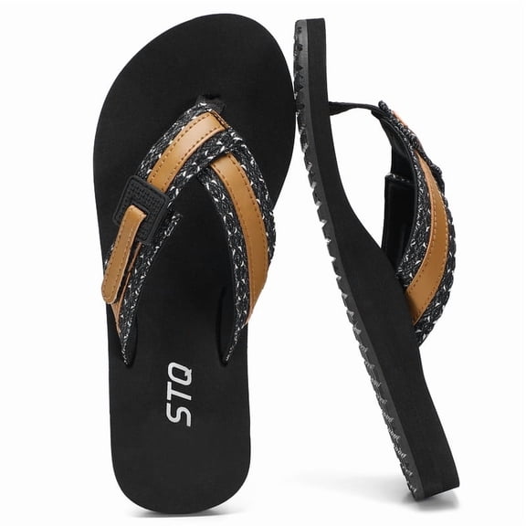 Women's Quick Dry Beach Sandals for Vacation Flip Flops with Arch Support All Black Size 6