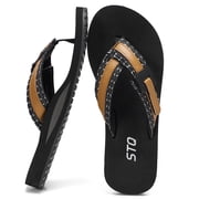 TEAHOO X STQ Womens Quick Dry Beach Sandals for Vacation Flip Flops with Arch Support All Black Size 8