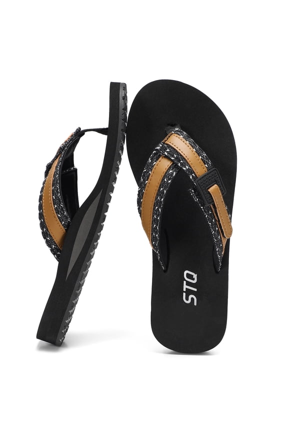 X STQ Women's Quick Dry Beach Sandals for Vacation Flip Flops with Arch Support All Black Size 8