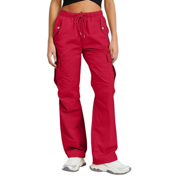 Women's Quick-Dry Cargo Pants with Adjustable Drawstring Waist, Loose Fit Wide Leg Pockets for Outdoor Casual Wear Polyester, Ladies All-Season Comfort Vacation Elastic Waistband Quickdrying Pants