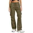 thumbnail image 1 of Women's Quick-Dry Cargo Pants with Adjustable Drawstring Waist, Loose Fit Wide Leg Pockets for Outdoor Casual Wear Polyester, Ladies All-Season Comfort Vacation Elastic Waistband Quickdrying Pants, 1 of 5