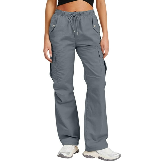Women's Quick-Dry Cargo Pants with Adjustable Drawstring Waist, Loose Fit Wide Leg Pockets for Outdoor Casual Wear Polyester, Ladies All-Season Comfort Vacation Elastic Waistband Quickdrying Pants