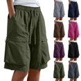 thumbnail image 1 of Women's Quick Dry Cargo Shorts with Pockets, Mid High Waisted Drawstring Elastic Waist, Loose Fit for Outdoor Hiking & Travel, Woven Fabric for Summer Sports & Casual Wear, 1 of 7