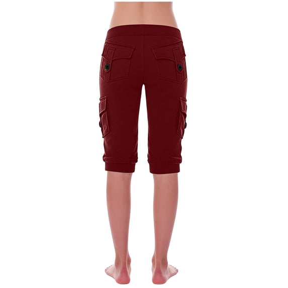 Women's Quick Dry Hiking Capris Stretch Lightweight Outdoor Travel Cargo Pocket Cropped Pants Wine 2XL