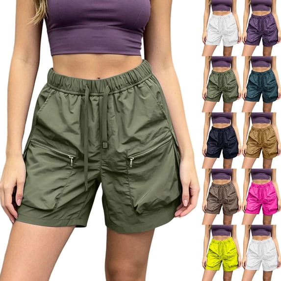 Women's Quick Dry Hiking Cargo Shorts with Zipper Pockets Lightweight Athletic Shorts for Workout Travel, 2XL