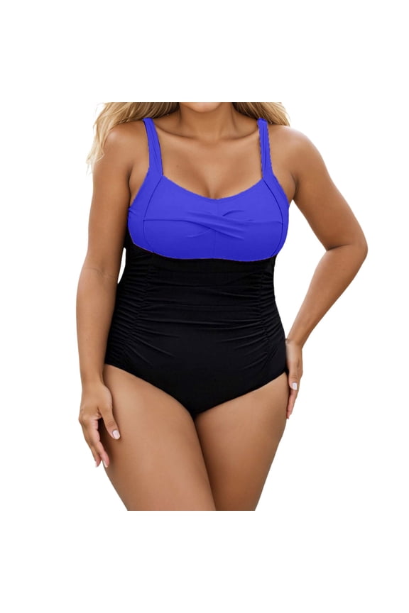Women's Quick Dry Plus Size Swimsuit One-Piece Leopard Print Color Block Ruched Tummy Control Bathing Suits Beach Swimwear