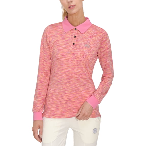 Dasawamedh Women's Quick Dry Golf Shirt Long Sleeve Polo Shirt Stretch Moisture Wicking UV Protection Sports Tennis T-Shirt Dahlia L