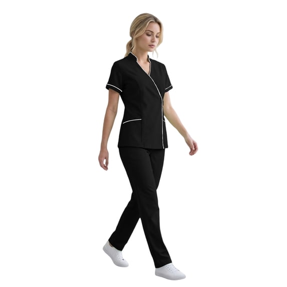 Women’s Quick Dry Scrub Set, V-Neck Short Sleeve Top & Pants Medical Uniform, Breathable Moisture-Wicking Workwear with Pockets for Nurses & Healthcare Staff