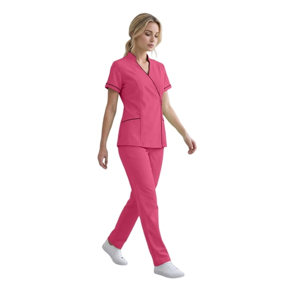 Women’s Quick Dry Scrub Set, V-Neck Short Sleeve Top & Pants Medical Uniform, Breathable Moisture-Wicking Workwear with Pockets for Nurses & Healthcare Staff