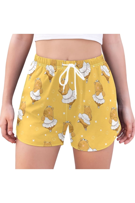 Women's Quick Dry Swim Shorts Capybara Dancing Water Repellent Stretch Board Shorts with Boxer Liner Summer Beach with Pockets