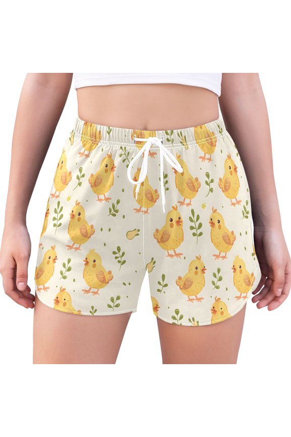 Women's Quick Dry Swim Shorts Cartoon Chick Water Repellent Stretch Board Shorts with Boxer Liner Summer Beach with Pockets