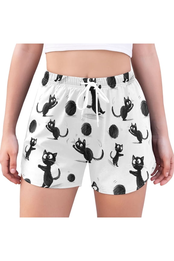 Women's Quick Dry Swim Shorts Cat Fur Ball Water Repellent Stretch Board Shorts with Boxer Liner Summer Beach with Pockets