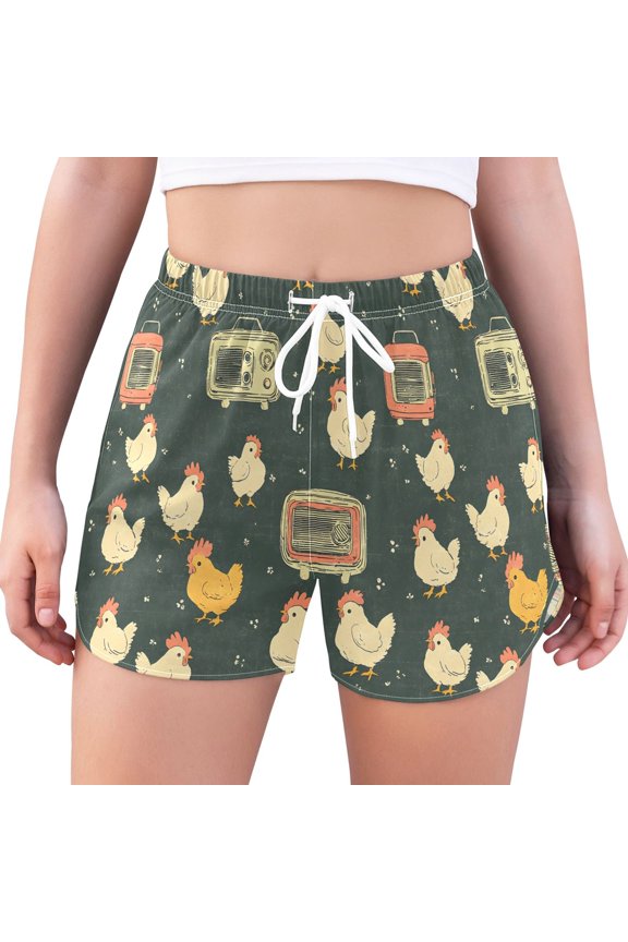 Women's Quick Dry Swim Shorts Chicken Radio Water Repellent Stretch Board Shorts with Boxer Liner Summer Beach with Pockets