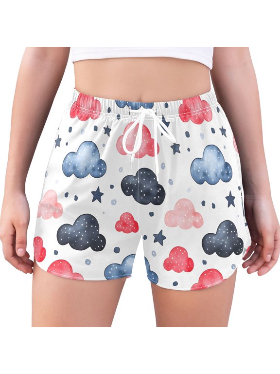 Women's Quick Dry Swim Shorts Clouds Stars Tile Water Repellent Stretch Board Shorts with Boxer Liner Summer Beach with Pockets