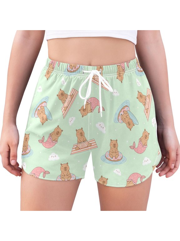 Women's Quick Dry Swim Shorts Summer Capybara Cloud Doughnut Water Repellent Stretch Board Shorts with Boxer Liner Summer Beach with Pockets