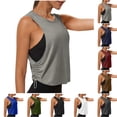 thumbnail image 1 of Women's Quick Dry Tank Tops with Drawstring Side Ruched Detail Large Armhole Sleeveless Yoga Running Gym Athletic Shirts, #03 Gray S, 1 of 3