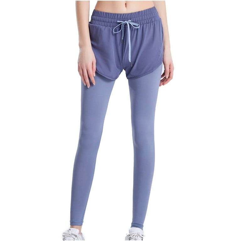 Women's Quick Dry Workout Leggings Shorts Plus Size Fake 2 Piece Drawstring  Elastic Waist Fitness Yoga Pants Clothes