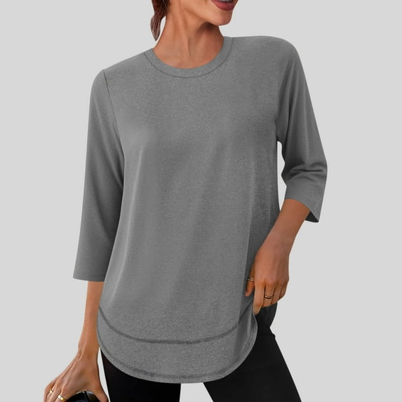 Women's Quick Drying 3/4 Sleeve Workout Shirts Crewneck Sports Yoga Running Tops Loose Fit Breathable Activewear Gym Tee Top