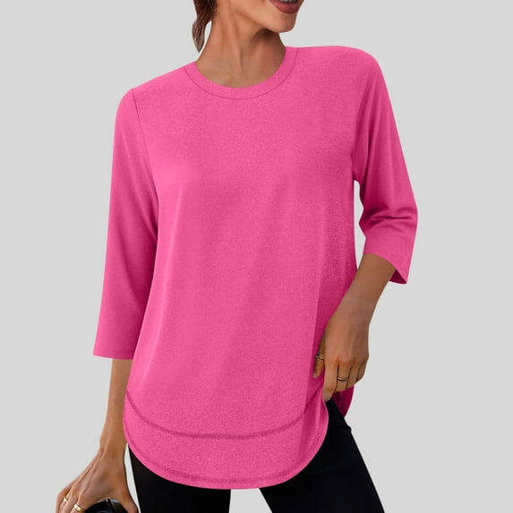 Women's Quick Drying 3/4 Sleeve Workout Shirts Crewneck Sports Yoga Running Tops Loose Fit Breathable Activewear Gym Tee Top