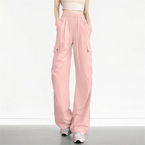 Women's Quick Drying Ice Silk Wide Leg Work Pants with Sun Protection and Elastic Waistband for Sports Walking Running Yoga and Outdoor Leisure Activities Pink S