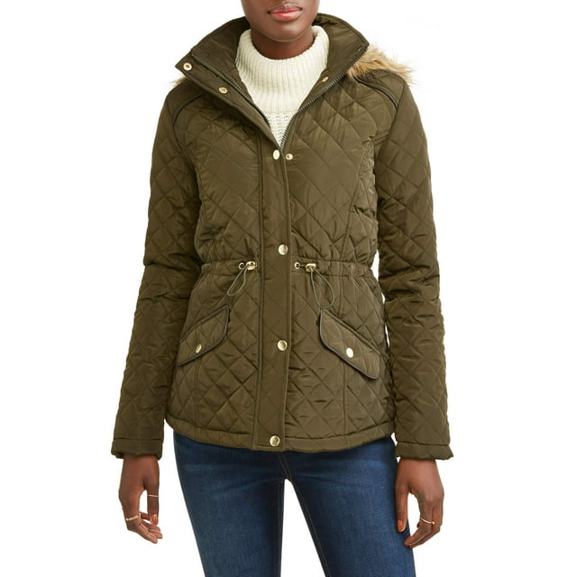Women's Quilted Anorack With Faux Fur Hood