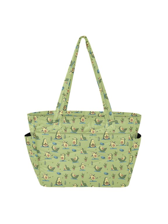 Women's Quilted Avocado Yoga Tote Bag with Zipper Large Polyester Shoulder Bag with Laptop & Luggage Sleeve Cute Printed for Work School Travel