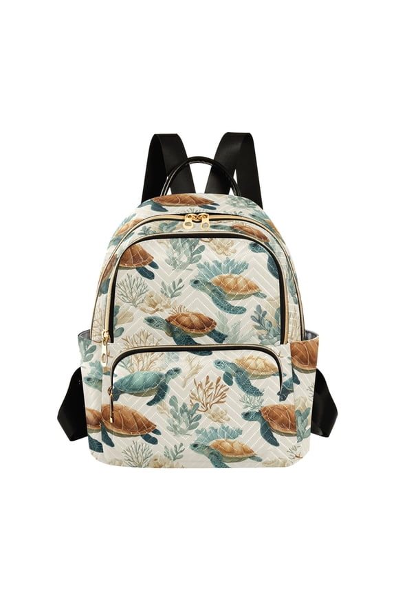 Women's Quilted Backpack Casual Knapsack Travel Daypack with Multiple Zipper Adorable Turtles Pattern Small