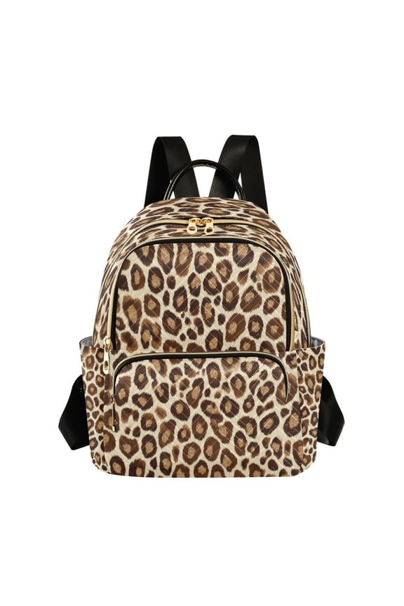Women's Quilted Backpack Casual Knapsack Travel Daypack with Multiple Zipper Brown Leopard Print Pattern