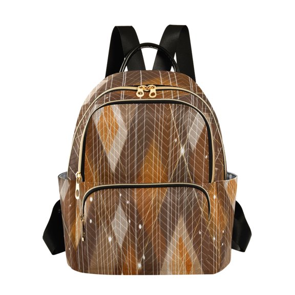 Women's Quilted Backpack Casual Knapsack Travel Daypack with Multiple Zipper Golden Diamond Pattern