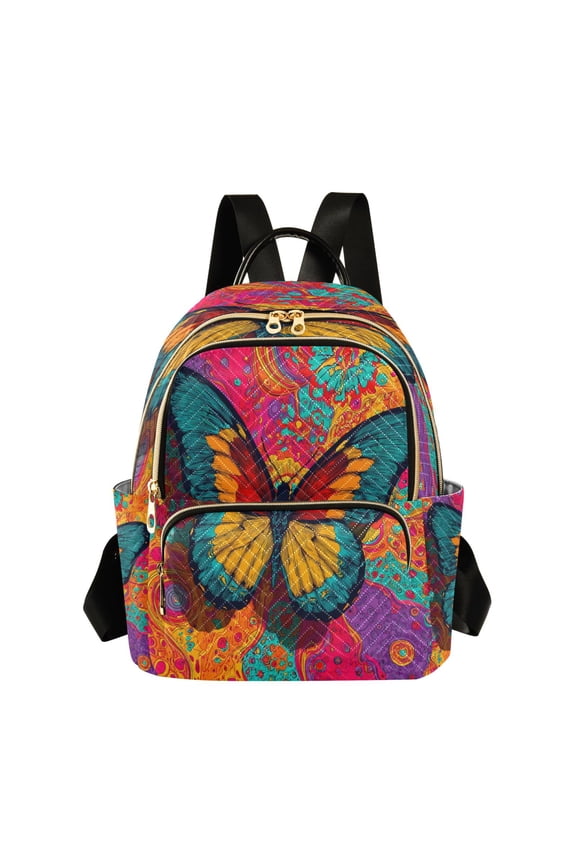 Women's Quilted Backpack Casual Knapsack Travel Daypack with Multiple Zipper Large and Beautiful Butterfly