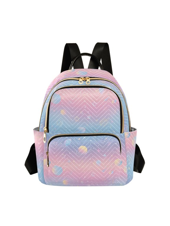 Women's Quilted Backpack Casual Knapsack Travel Daypack with Multiple Zipper Light Pink Space Elements Small