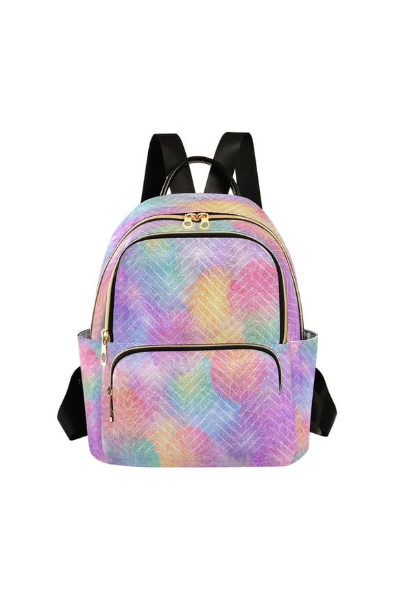 Women's Quilted Backpack Casual Knapsack Travel Daypack with Multiple Zipper Rainbow Flower Pattern