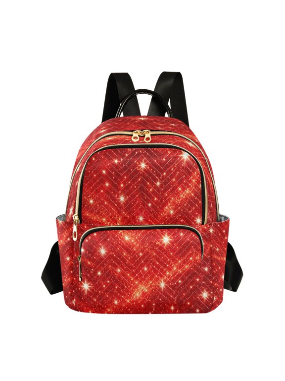 Women's Quilted Backpack Casual Knapsack Travel Daypack with Multiple Zipper Red Flashing Pattern