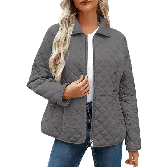 Women's Quilted Barn Jacket 2026 Trendy Lightweight Puffy Zip Up Bomber Coat Warm Winter Outwear with Pocket