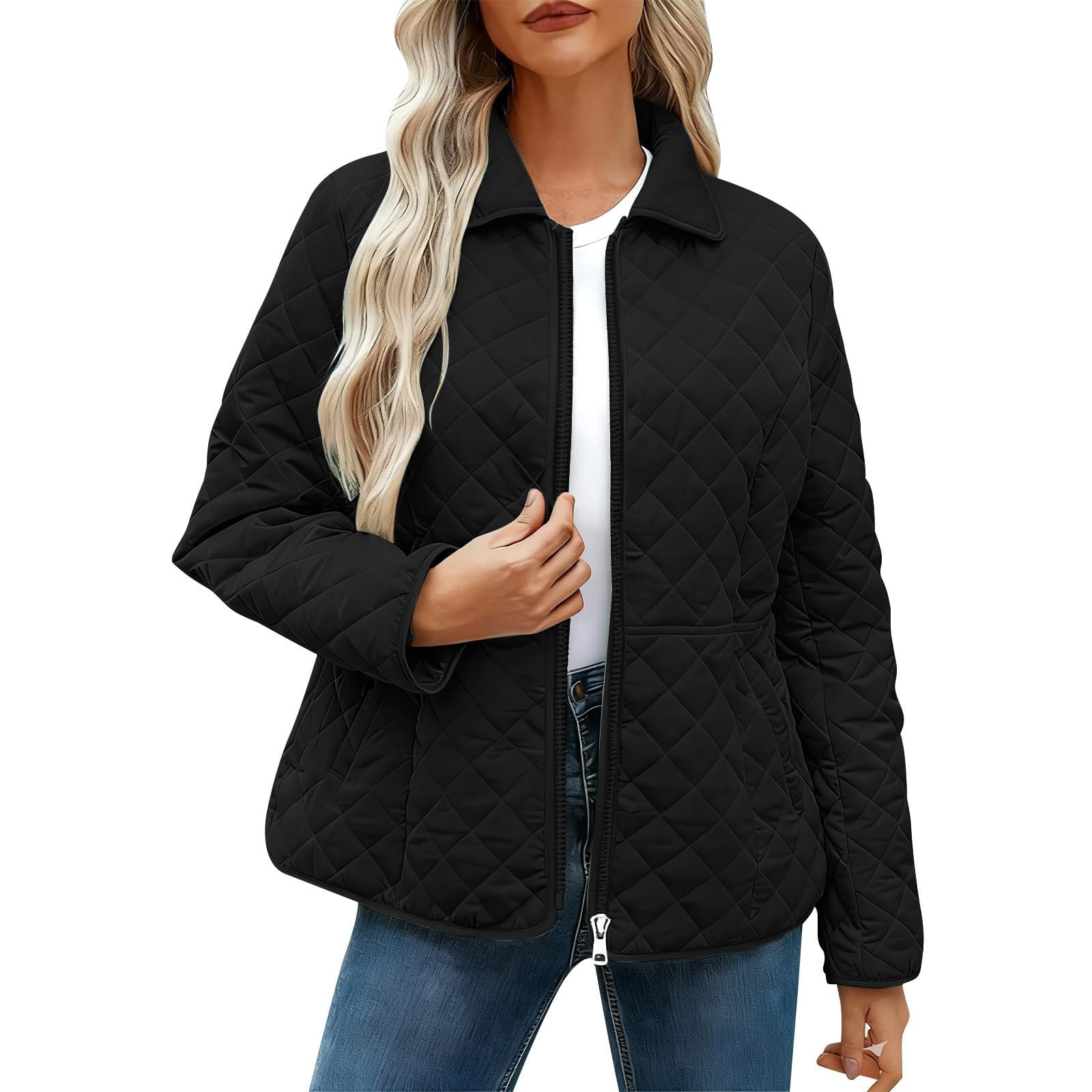 Women's Quilted Barn Jacket 2026 Trendy Lightweight Puffy Zip Up Bomber Coat Warm Winter Outwear with Pocket