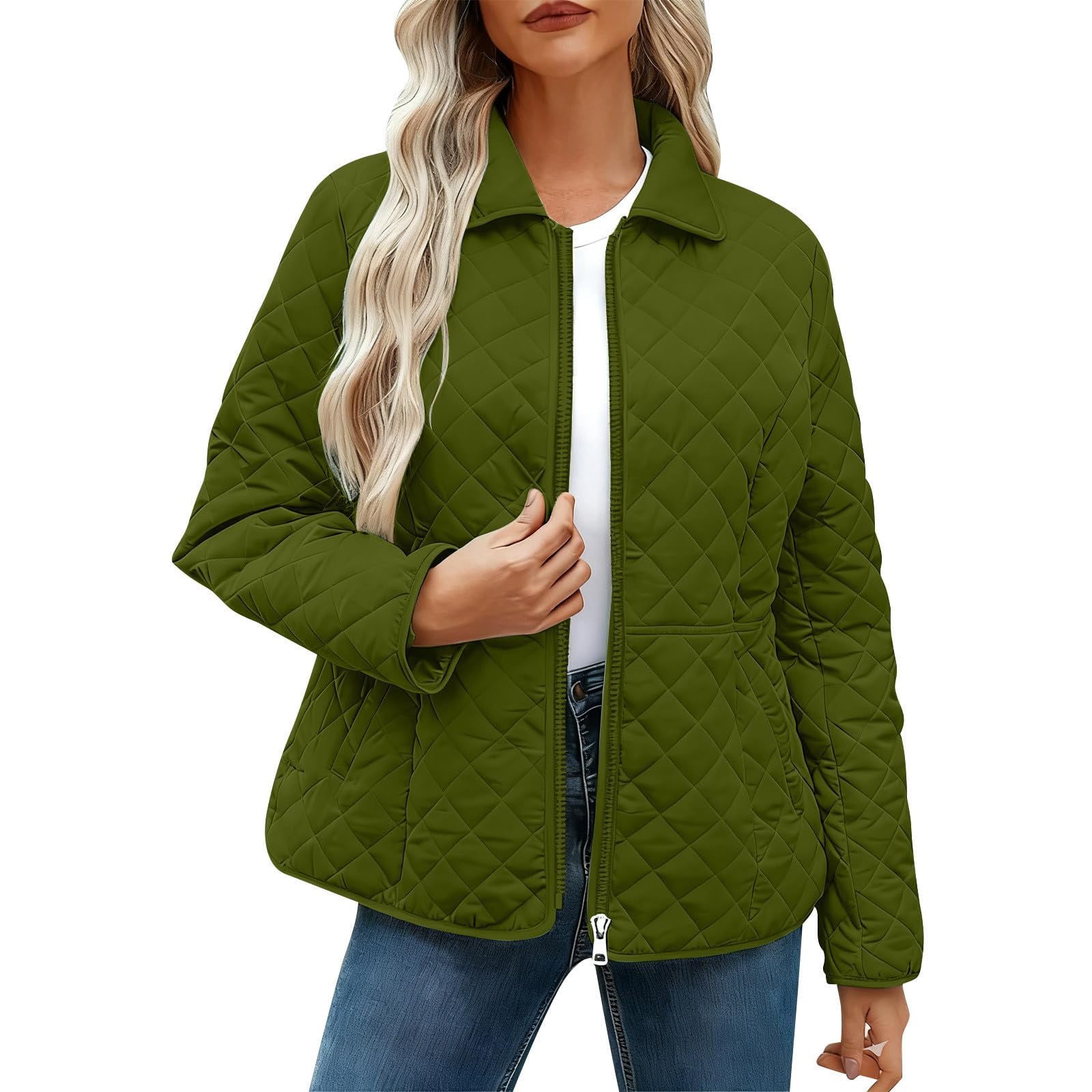 Women's Quilted Barn Jacket 2026 Trendy Lightweight Puffy Zip Up Bomber Coat Warm Winter Outwear with Pocket