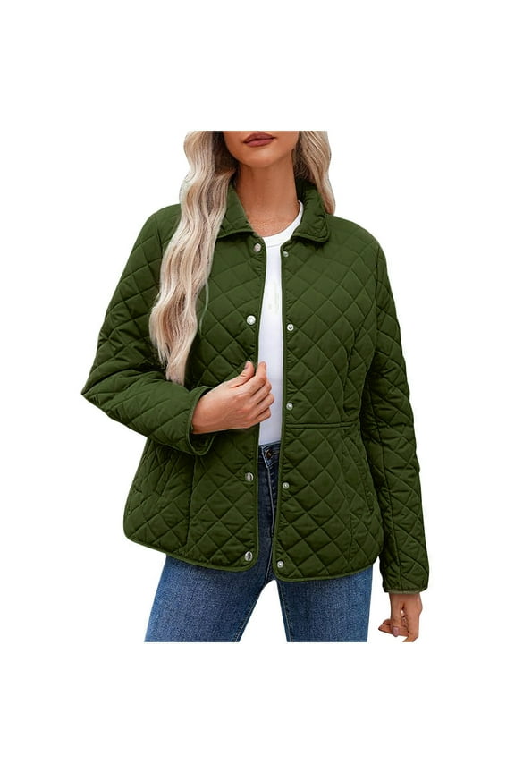 Women's Quilted Barn Jackets Long Sleeve Button Down Winter Quilted Jackets Puffy Coats Quilted Bomber Jacket Puffer Jacket Outerwear Coats with Pockets Womens Tops