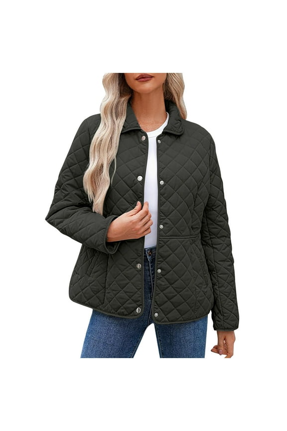 Women's Quilted Barn Jackets Long Sleeve Button Down Winter Quilted Jackets Puffy Coats Quilted Bomber Jacket Puffer Jacket Outerwear Coats with Pockets